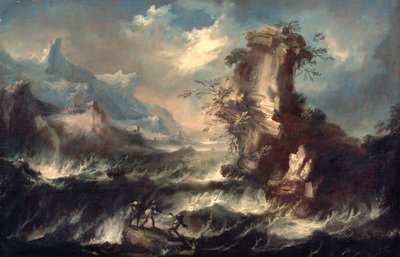 Italian Seascape with Rocks and Figures by Marco Ricci